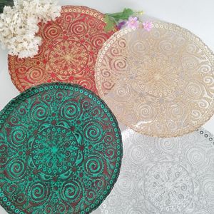 Wholesale Luxury Lace <strong>Charger</strong> Glass <strong>Plates</strong> Clear <strong>Gold</strong> Green Colors Party Modern Stylish Dining Dishes Packaging - Product Image 3