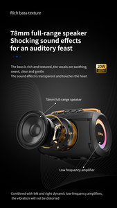 Loa mini ngoài trời SODLK TX11 chuyên nghiệp, <span class=keywords><strong>Bluetooth</strong></span>, <span class=keywords><strong>15W</strong></span>, bass mạnh mẽ, loa siêu trầm di động nhỏ gọn, đèn LCD, âm thanh HiFi - Product Image 4