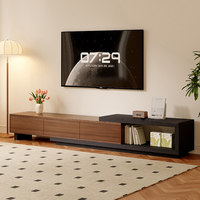 Meuble TV moderne en bois massif, unité de rangement TV de luxe extensible avec table basse, console multimédia en noyer pour appartement
