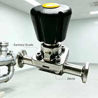 Vanne à diaphragme hygiénique manuelle DN10 SS316L avec volant, raccord Tri-Clamp, zéro espace mort, CIP SIP, vanne sanitaire