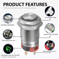 Interrupteur à bouton-poussoir en métal anti-vandalisme à tête haute 12 mm 16 mm 19 mm 22 mm LED Momentané 12v Interrupteurs à bouton-poussoir étanches