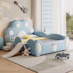 เตียงเจ้าหญิงอุ้งเท้าแมวน่ารักสำหรับเด็กผู้หญิงพร้อมแผ่นกันลื่นเตียงเดี่ยวทำจากไม้ทันสมัยเรียบง่าย - Product Image 2