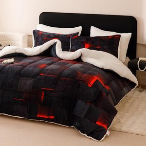 Juego de Edredón Sherpa Lujoso y Elegante en Gris Oscuro y Negro para Cama Queen y King, Ropa de Cama Tejida Hecha en China, Máxima Comodidad para el Hogar - Product Image 4