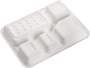 5-Compartment Compostable Rectangular Divided Disposable Bagasse Plates for School <strong>Lunch</strong> <strong>Trays</strong> - Product Image 3