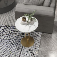 LC-1086, dessus en marbre personnalisé ou table basse supérieure en pierre frittée table d'appoint de canapé rond de salon avec base en métal de couleur dorée
