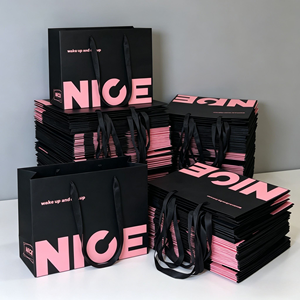 Sacs de shopping roses de luxe, petits, recyclables, avec nœud, pour cadeaux de remerciement - Product Image 3