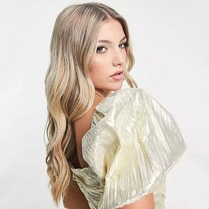 Mode Gaun Warna Sampanye Gaun Lengan Pendek Poliester Kerah Persegi Gaun Maxi Ruched Bodice Eksklusif Wanita - Product Image 6