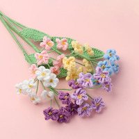 Ranting Daun Bunga Forget-me-not Rajutan 6 Kepala Warna-warni, Ornamen Bunga Rajut Wol Buatan untuk Natal, Grosir