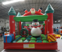 Structure gonflable de Noël avec toboggan et parcours d'obstacles, thème Bonhomme de neige, avec souffleur