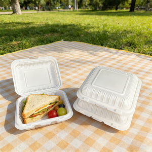 Boîtes à lunch jetables en bagasse biodégradable avec couvercle, compatibles micro-ondes, pour hamburgers à emporter et traiteur (capacité personnalisable) - Product Image 2