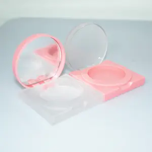 Розовый пустой футляр для румян с прозрачной верхней квадратной косметической упаковочной коробкой для кастрюль 36 мм круглый ролик уникальный дизайн компактная коробка для пудры