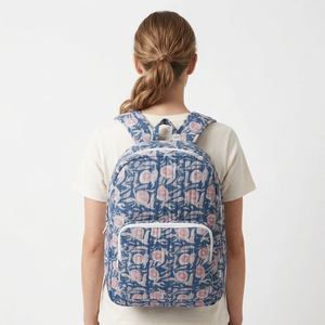 High Quality Blue Geometric Printed Quilted <b>Backpack</b> Kids Cotton School Daypack Handmade Travel Lightweight Organizer Gifts - Product Image 1