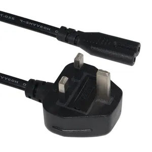 British standard BS1363 fused UK BS 3 pin plug to angled IEC C7 Figure 8 receptacle power cord for notebook