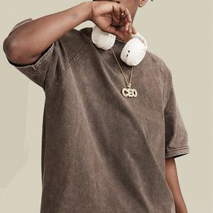 T-shirt vieilli vintage streetwear décontracté uni à manches courtes oversize 100% coton délavé à l'acide avec ourlet fendu Printemps-Été - Product Image 4