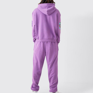Conjunto Deportivo Morado con Capucha y Logos Aplicados, Ropa Urbana de Algodón de Longitud Completa, Unisex para Adultos, Ropa de Otoño - Product Image 5