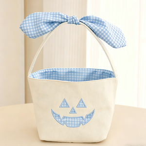 Panier à bonbons portable pour enfants, personnalisable, pour la fête d'Halloween, avec nœud et motif gingham, pour les tout-petits - Product Image 5