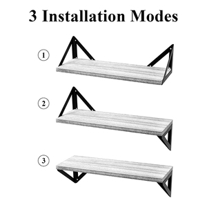 Étagères murales flottantes en acier inoxydable Art Déco BAYKA, étagères murales en bois, lot de 3 pour chambre à coucher - Product Image 4
