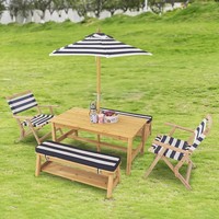 Table de pique-nique d'extérieur pour enfants avec deux chaises, parasol et tabouret d'appoint pour la maternelle et l'éducation préscolaire