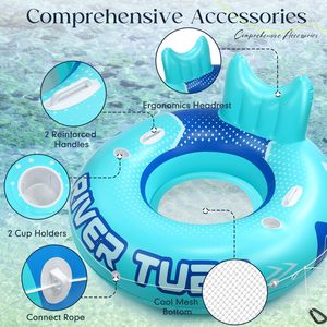 Inflatable River Tube 135cm Single Person Float With Handle And Cup Holder For Lake Resort Use - Product Image 3