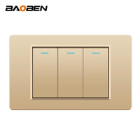 BAOBEN Panneau PC Ignifuge Prise Murale Standard Brésil Double USB Type C Interrupteur d'Éclairage Bureau 118*72mm Or 10A 20A