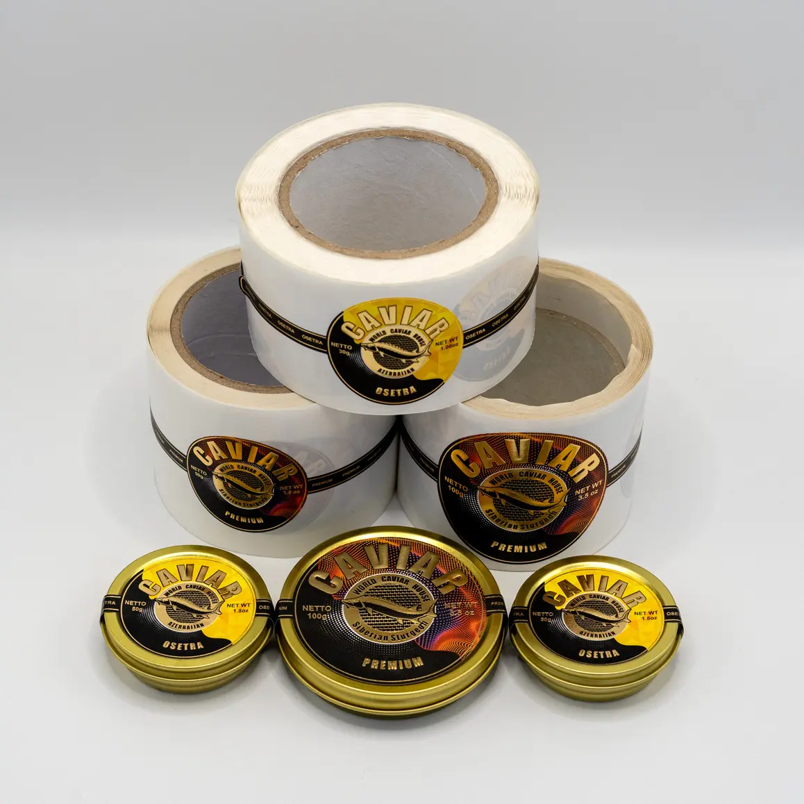 Ökologisch-freundliches Material benutzerdefinierte luxuriöse wasserdichte Gefrierschleife selbstklebende Kaviar-Etikette manipulationssichere Dichtung Kaviar-Dose-Etikette Aufkleber