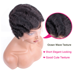 ราคาถูก1B # <span class=keywords><strong>สี</strong></span>มหาสมุทรคลื่นเนื้อมนุษย์ผม L ส่<span class=keywords><strong>ว</strong></span>นวิกผมสั้นสำหรับผู้หญิงสีดำ - Product Image 5