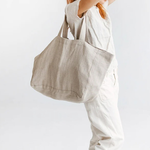 Bolsa francesa de lino 100% para bebé, bolsa de compras reutilizable ecológica con estilo de dama para uso en la <span class=keywords><strong>playa</strong></span>, bolsa de moda para mamá - Product Image 5