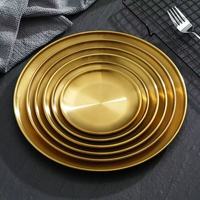 Plaque de service ronde empilable en acier inoxydable 304 épaissi, poli or/argent, pour barbecue coréen, écologique, pour camping et restaurant