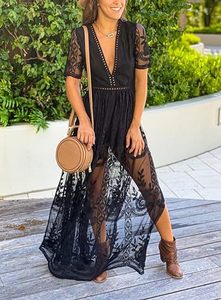 Women Clothing Sexy Deep V Neck Long <strong>Dresses</strong> Beach Maxi Lace Perspective <strong>See</strong> <strong>Through</strong> <strong>Dress</strong> - Product Image 3