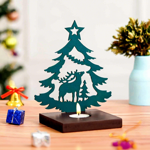 Adorno Navideño de Reno para Árbol de Navidad, Portavelas Decorativo de Madera Verde para Velas de Té, Decoración Festiva para el Hogar y la Oficina - Product Image 4