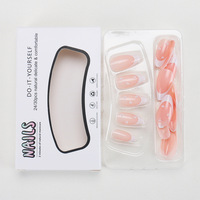 Uñas Postizas de Moda Europea y Americana, ABS, Cobertura Total, Forma de Almendra, Longitud Media, Borde Blanco Perla