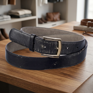 BS INTERNATIONAL <b>Men's</b> Accessories Black Color Durable Cow Hide <b>Belts</b> Rectangular <b>Buckle</b> Vintage Eco-Friendly Solid Design - Product Image 2