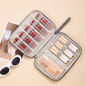 Bebeland-Bolsa de almacenamiento de maquillaje, estuche de cosméticos de gran capacidad para lápiz labial, base, organizador portátil de viaje, gris, negro, cian - Product Image 4