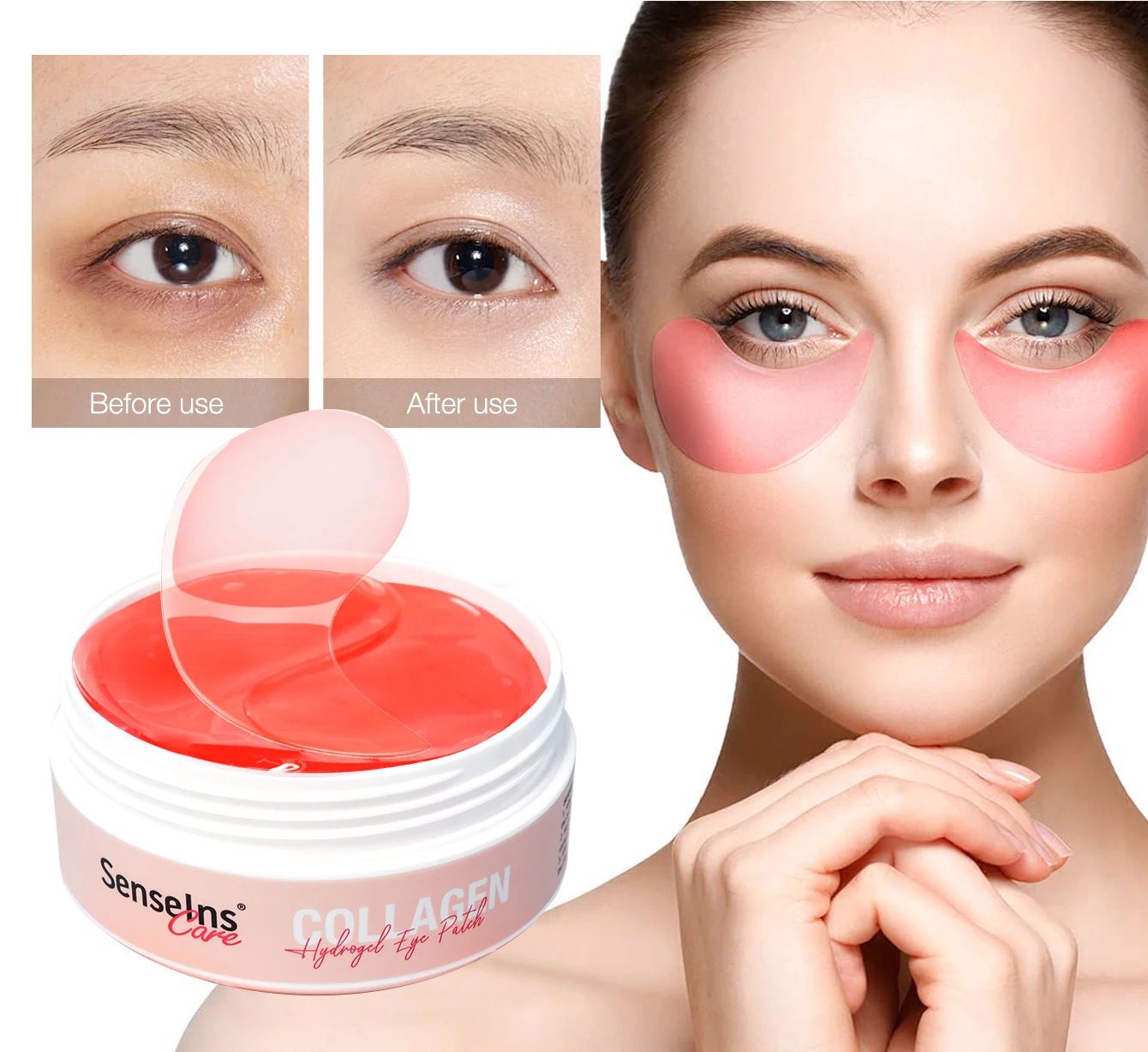 Vente en gros, offre spéciale, produit bio, hydratant et raffermissant, réduit les ridules, élimine les cernes, masque pour les yeux en hydrogel de collagène