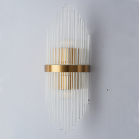 Lampu Dinding LED Kristal Mewah Nordik Postmodern dengan Rangka Besi untuk Latar Belakang TV Ruang Tamu dan Lampu Dinding Kamar Tidur