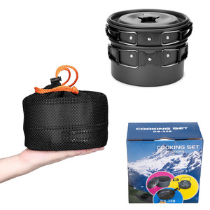 Hikeon <strong>Camping</strong> Cookware Set <strong>Kettle</strong> Cutlery Lightweight Hard Anodized 2-3 Person Outdoor Kitchen Stainless Steel Cover Gas Cooker - Product Image 1