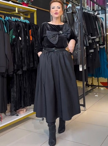 Herfst Nieuwe Europese En Elegante Strik Kanarie Top Halve Rok Tweedelige Set - Product Image 4