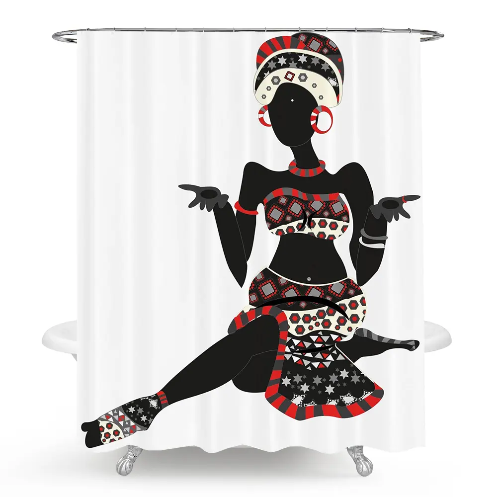 Rideaux de douche imprimés personnalisés de fille noire de style africain 3D/rideau de douche en tissu polyester imperméable pour salle de bain résistant aux moisissures