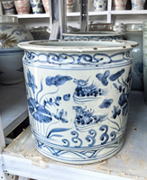 Pot de fleur en porcelaine bleue et blanche antique de Chine avec porte-stylo vase de table en céramique de style ancien canard mandarin et lotus