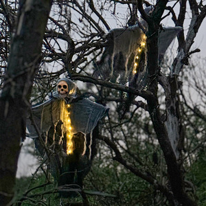 Décoration de fantôme suspendu pour Halloween avec lumières LED, alimentée par piles, pour porte, porche, jardin, maison hantée, décoration de fête - Product Image 3