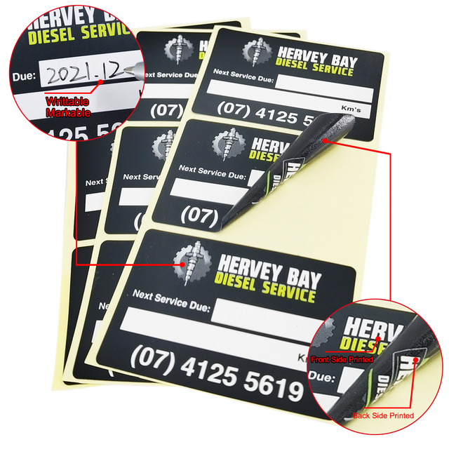 Duplex Two Sided Service Sticker Custom Writable Label Vehicle Maintenance Reminder Waterproof Die Cut for Car and Truck Service