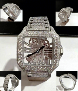 Men's Square Case Stainless Steel Moissanite <b>Iced</b> Mechanical Automatic <b>Watch</b> Glass Dial 10 Bar Water Resistance Bracelet Clasp - Product Image 1