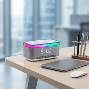 Chargeur Sans Fil avec Réveil, Lampe de Bureau Haut-Parleur LED RGB Colorée Clignotante pour Téléphone Portable, Salon et Table de Chevet - Product Image 5