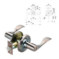 Serrure de porte tubulaire à levier pour intérieur, en alliage de zinc/acier inoxydable nickel satiné, pour porte en bois, type américain, pour salle de bain.
