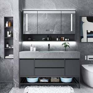 Ensemble de toilettes, meuble-lavabo de salle de bain flottant moderne américain avec miroir LED, lavabo autoportant de luxe, meuble de salle de bain - Product Image 1