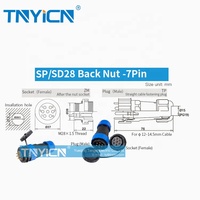 Dernière vente chaude IP68 SD28 écrou arrière 7 broches 25A fileté en plastique montage sur panneau M28 prise d'alimentation connecteur étanche circulaire