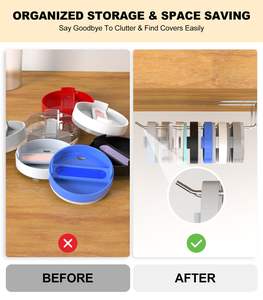 Organizador de tapas para vasos, gancho para tapas de tazas de cocina, soportes para tapas de vasos Yeti/Stanley/Simple Modern, autoadhesivo o con perforación - Product Image 5