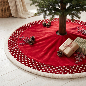 Red Center <b>White</b> Sherpa Polka Dot 58in <b>Christmas</b> <b>Tree</b> Skirt Holiday Decoration Candy Xmas Home Party Supply - Product Image 1