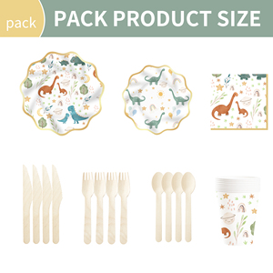 ชุดจานชามกระดาษลายไดโนเสาร์ธีมป่าสำหรับเด็กผู้ชาย ชุดอุปกรณ์บนโต๊ะอาหารวันเกิดแบบใช้แล้วทิ้ง ประกอบด้วยจาน ถ้วย กระดาษเช็ดปาก ยี่ห้อ DAMAI - Product Image 6