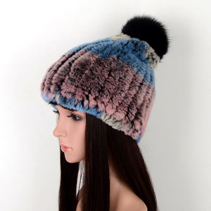 Chapeau de fourrure de Protection d'<span class=keywords><strong>oreille</strong></span> de cheveux de lapin Rex double face pour femmes automne hiver chaleur élastique motif de dessin animé réchauffeur de tête - Product Image 2